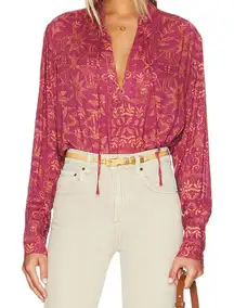 Free People Mia Long Sleeve Tunic Blouse in Rouge Combo