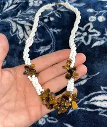 Vintage Twisted Multi-Strand Seed Beads & Tiger Eye Necklace