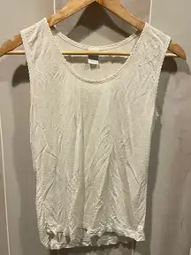 Sweet vintage 90s Lands End creamy silk pointelle base layer top scalloped hem