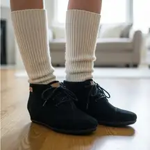 Toms Black Lace-Up Bootie Wedges - Size 6.5 Wide | Boho Chic | Streetwear‎