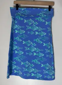 Hiho Blue Fish Print Cotton Roll‎ Down Waist Knee Length Skirt Small
