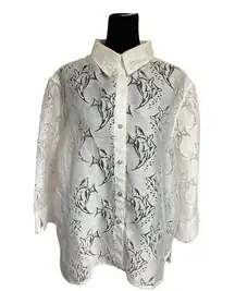 Alfred Dunner Button Down‎ Fish Shirt White Size XL