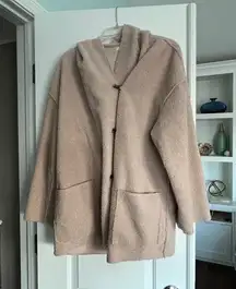 Max Studio‎ Hooded Faux Fur Shearling 3 Clasp Coat Large