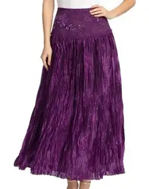 West End Y2K Purple Crushed Pleated Maxi Skirt Beaded Waist Bohemian Festival M