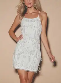 Lulus BNWT Sold Out  Making Magic White Fringe Lace-Up Mini Dress Size XS Homecoming