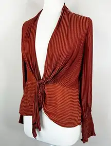 Current Air NEW  Top Womens S Rust Knotted Tie Front Deep V-Neck Blouse