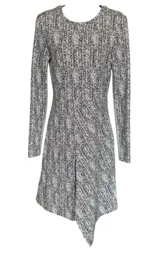 Stella McCartney Wool Blend Asymmetric Houndstooth‎ Dress Sz 42 Long Sleeve