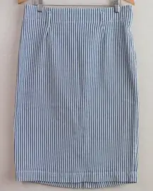 J.Crew‎ Denim Railroad Striped Midi Pencil Skirt Size 30 Fair Trade Certified