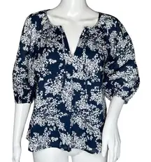 Abercrombie Fitch Shirt Womens Small Navy Blue White Floral‎ Peasant Blouse Boho