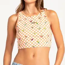 Vans NWT  Longline Racerback Cropped Top Check Fruit Graphic Orange Small