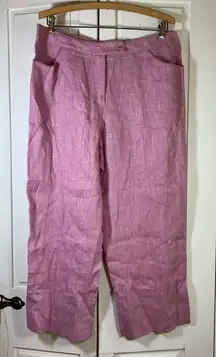 Harve Benard 100% Linen Pink Pants Womens 14‎ Cropped Wide Leg Office Coastal