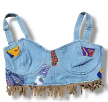 Vintage Dakota Blue Top Size Small Womens Vintage Top Denim Top Patchwork Fringe Trim