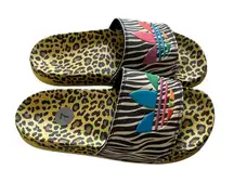 Adidas adilette original slides slip on sandals cheetah print rainbow Sz 7