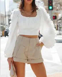 Alamo Cotton High-rise Pleated Khaki Shorts