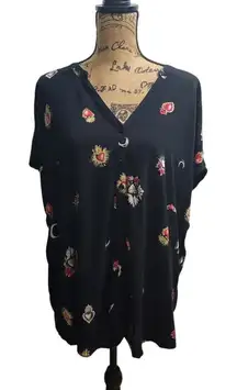 Torrid Celestial Print‎ Button Up Top Short Sleeve Blouse Black Size 3