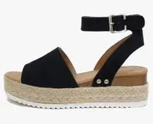 Soda  Topic Open Toe Buckle Ankle Strap Espadrilles Flatform Wedge Casual Sandal