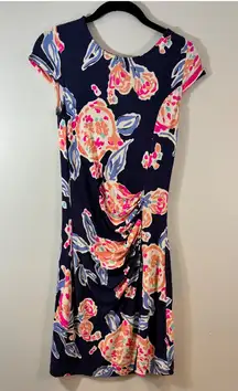 Lilly Pulitzer Floral Print‎ Dress Ruched Bodycon Casual Party Cocktail Dress-XS