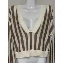 Honey Belle Sweater Womens Med Crop Top Tight Knit Brown & Ivory