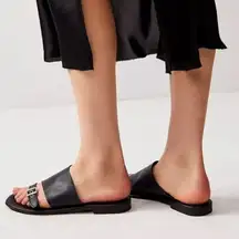 Free People Mila Minimal Flat Sandal Black Leather size 7 NEW