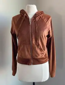 CRAVE FAME Velour Hoodie Womens Sz XL Copper Full Zip 90s Y2K Cozy