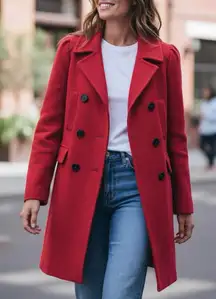 GERARD DAREL Wool Double-Breasted Peacoat Red Pink Sz 42FR 10US