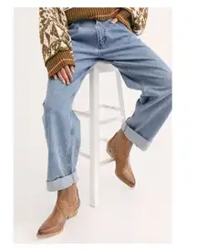 Free People Beige Gray New Frontier Chelsea Western Cowboy Boots Sz.39(US 8.5)