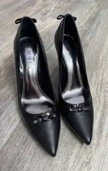 Lauren Ralph Lauren Womens Black Leather Bow Stiletto Pumps Heels Size 6.5B