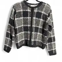 Vintage Paul Harris Design grey and black plaid button up cardigan size M