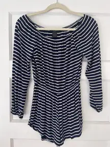 Navy Blue And White Striped Romper