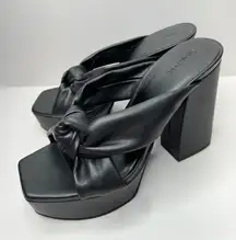 Open Edit Platform Sandals Size 9.5 Black Square Open Toe Knotted Heels