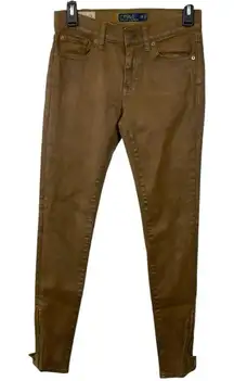 Ralph Lauren Polo Tan Bronze‎ Coated Skinny Low Rise Jeans Size 27 Women’s Denim