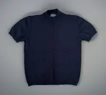 Canda Knit Top‎ Mock Neck Short Sleeve Pullover Sweater Navy Blue L