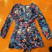 Yumi Kim Carly Silk Floral Print Romper in Sweet Mojito Blue