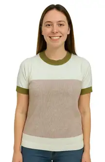 Lucy Avenue Women's Color Block Short Sleeve Pullover Sweater Size L‎