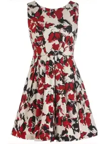 Esley Anthropologie Floral Cotton A-Line Sleeveless Dress Red Size Medium