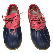 L.L. Bean Red-Pink & Navy RubbeMoc Duck Shoes Women's 8M  Made in Maine Preppy