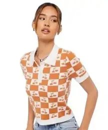 Forever 21 Cherry Checkered Sweater-Knit Top Size Small