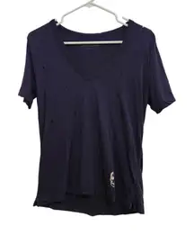 Zadig & Voltaire Purple Navy Short Sleeve V-Neck Distressed Casual T-Shirt XS