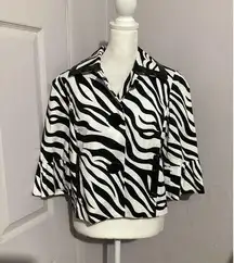 Sandro Sportswear Zebra Wide Sleeve Short Blazer Button Up
