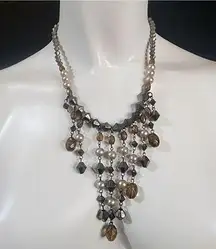 Lane Bryant Gray, Cream, & Brown Beaded Dangling Necklace