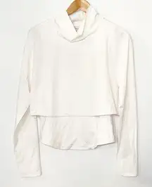 Athleta whistler hybrid mock neck long sleeve top w/ thumb holes magnolia white