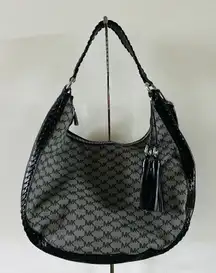 MICHAEL KORS Lauryn Solid Black Gray Leather Large Shoulder Bag