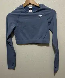 Gymshark Blue Long Sleeve Cropped Seamless Top Size Medium
