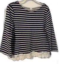 Women's GAP Navy Blue Stripe‎ & Lace Crop Top, Size Medium