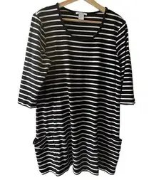 Joan Vass striped side pocket tunic dress