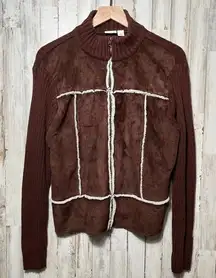 Vintage Y2K Cato Suede Leather Ribbed Double Zip Jacket Faux Fur‎ Penny Lane XL