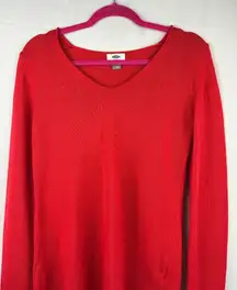 Old Navy Red V-Neck Long Sleeve Sweater Medium Womens Knit Pullover