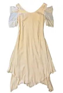 Carol Peretz 10 12 VTG Dress Maxi Gown Art Deco Nouveau 70’s Silk Formal Ivory