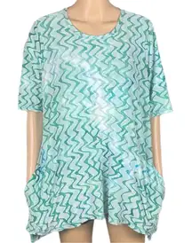 LOGO by Lori Goldstein knit jacquard short sleeve tunic with hi low hem Medium