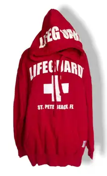 Authentic Lifeguard Brand Unisex Hoodie Size Medium Red White St. Pete‎ Beach